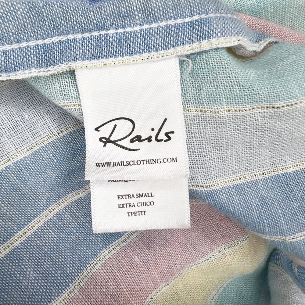 Rails Charli Jubilee Metallic Rainbow Stripe Long Sleeve Linen Button Down Sz XS - Picture 7 of 9